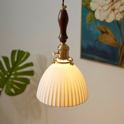 Ceramics Shade Simple Down Lighting Wood Suspension Pendant for Bedroom