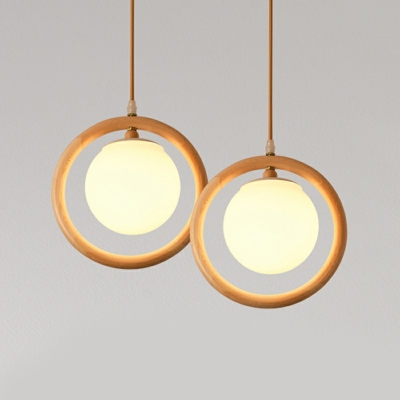 Contemporary Wood Pendant Ceiling Lights Glass Shade Ceiling Pendant Light for Living Room