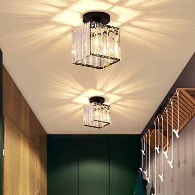 Flush Mount Lamp Cylinder Shade Modern Style Crystal Flush Mount Lighting for Living Room