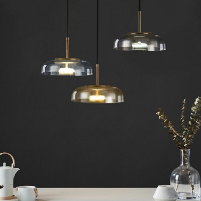 Glass 1 Light Hanging Pendnant Lamp Modern Drum Minimalist Pendant Light for Dinning Room