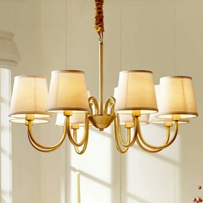 Gold Conical Chandelier Lamp Traditional Style Fabric 6 Lights Chandelier Light Fixture