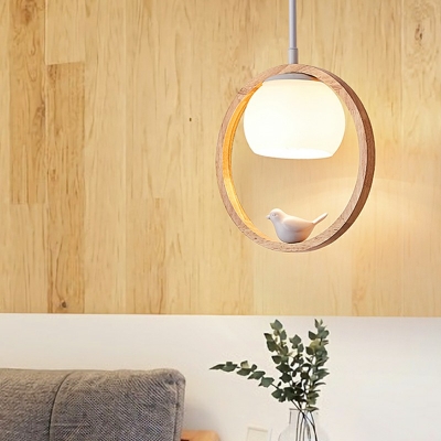 Round Wood 1 Light Modern Suspension Pendant Modern Minimalist Ceiling Lamp for Living Room