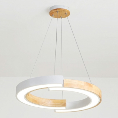Ceiling Lamp Round Shade Modern Style Wood Chandelier Pendant Light for Living Room