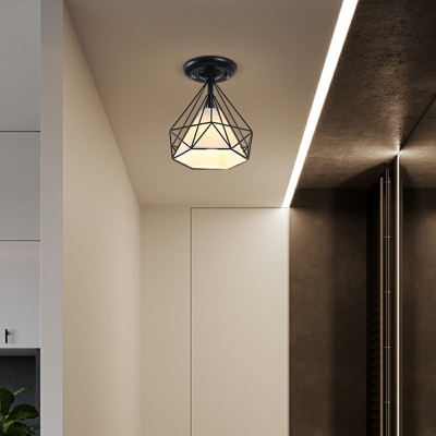 1-Light Flush Mount Chandelier Industrial Style Diamond Shape Metal Ceiling Light