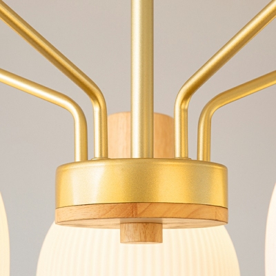 3-Light Chandelier Lighting Fixture Minimalist Style Bowl Shape Wood Hanging Ceiling Light