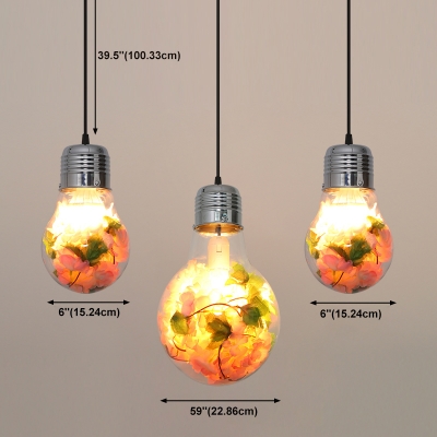 3-Light Hanging Ceiling Lights Industrial Style Exposed Bulb Shape Metal Pendant Lighting Fixtures
