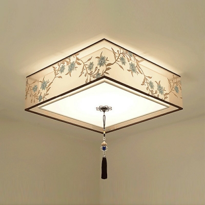 5-Light Flush Mount Fixture Traditional Style Square Shape Fabric Ceiling Lighting