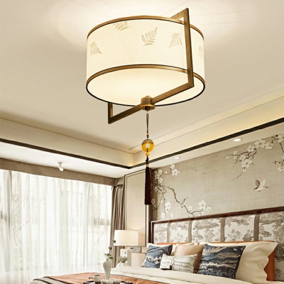 5-Light Flush Mount Pendant Light Traditional Style Drum Shape Fabric Ceiling Mounted Fixture