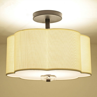 5-light Semi Flush Mount Light Traditional Style Drum Shape Fabric Ceiling Mounted Lights