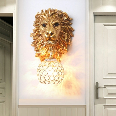 Animal Wall Mounted Light Fixture 1 Light Crystal Globe Flush Wall Sconce for Living Room