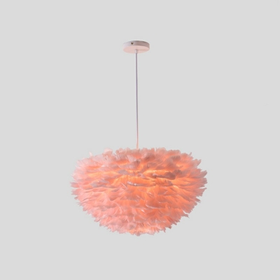 Pink Drop Lamp Feather Shade  Simplicity Style Feather Suspended Lighting Fixture for Living Room