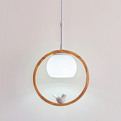 Round Wood 1 Light Modern Suspension Pendant Modern Minimalist Ceiling Lamp for Living Room
