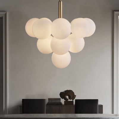 White Ceiling Lamp Globe Shade Modern Style Glass Chandelier Pendant Light for Living Room