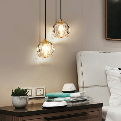 1-Light Hanging Ceiling Light Contemporary Style Globe Shape Crystal Pendant Light Fixtures