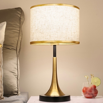 1-Light Night Table Lamps Minimalism Style Drum Shape Metal Nightstand Lamp