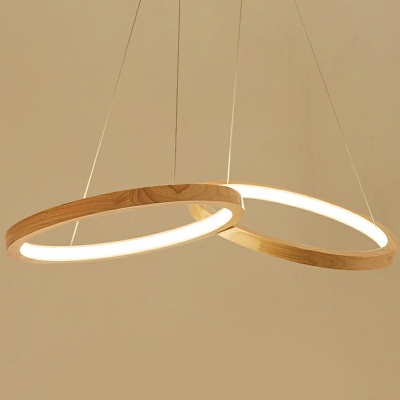 2-Light Chandelier Lighting Modernism Style Circle Shape Wood Hanging Light Fixture
