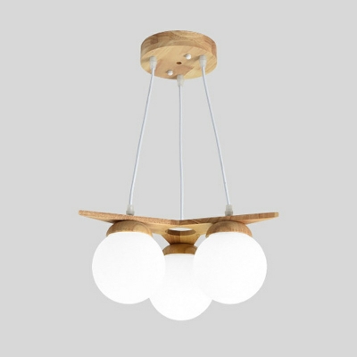 3-Light Chandelier Lighting Modernism Style Globe Shape Wood Hanging Light Fixture