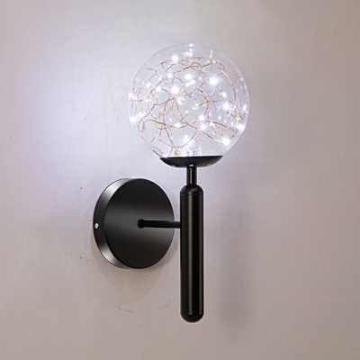 Black Sphere Wall Light Sconce Modern Style Glass 1 Light Wall Mount Lighting