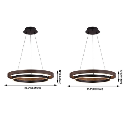 Brown Drop Lamp Round Shade Simplicity Style Wood Pendant Light for Living Room