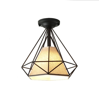 Cage Metal Semi Flush Mount Ceiling Fixture 1 Light Industrial Vintage Close To Ceiling Lamp