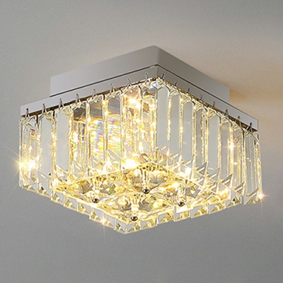 Clear Flush Ceiling Light Fixtures Round Shade Simplicity Style Crystal Flush Mount Lamp for Living Room