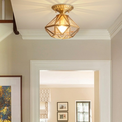 Gold Flush Light Stars Shade Simplicity Style Glass Flushmount for Living Room