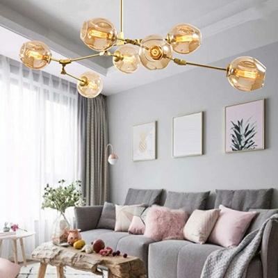 Gold Hanging Lamp Cup Shade Modern Style Glass Pendant Light for Living Room