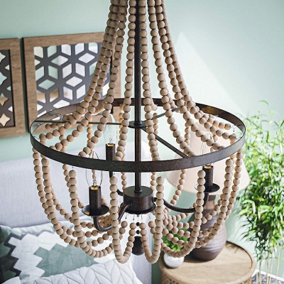 Nordic Style Wood Chandelier Light Designer Style Wooden Bead Pendant Light for Dinning Room