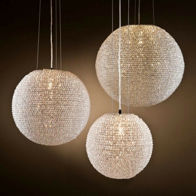 Pendant Chandelier Globe Shade Modern Style Crystal Hanging Lamp Kit for Living Room