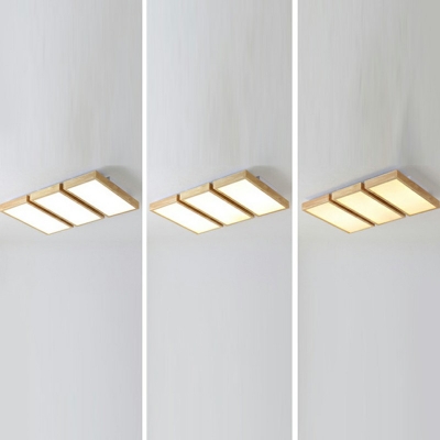 Rectangular Flush Light Fixtures Modern Style Wood 3 Lights Flush Mount Ceiling Light in Yellow