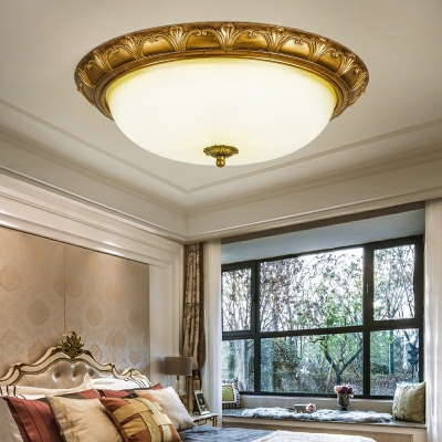 White Flush Ceiling Light Round Shade Simplicity Style Glass Flushmount for Living Room