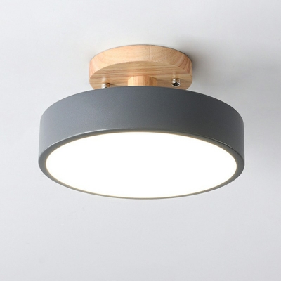 1-Light Semi Flush Mount Light Minimalist Style Drum Shape Metal Ceiling Mounted Fixture