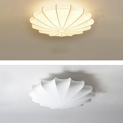 3-light Flush Mount Lantern Traditional Style Shell Shape Fabric Ceiling Mounted Fixture