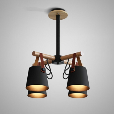 4-Light Chandelier Lighting Fixture Minimalist Style Cone Shape Wood Hanging Ceiling Light
