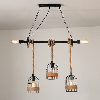 5-Light Island Lamps Industrial Style Cage Shape Metal Pendant Chandelier