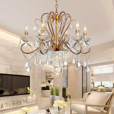 American Style Crystal Chandelier Light Rural Style Metal Candle Shaped Celling Light for Living Room