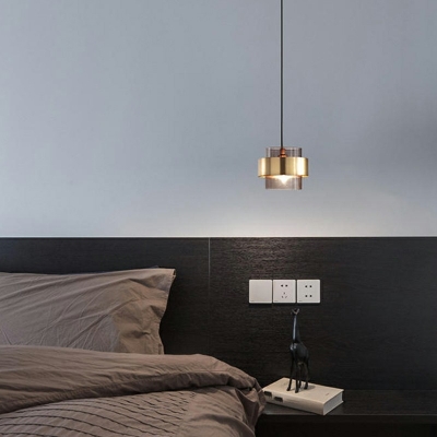 Glass Drum Pendant Lighting Fixtures Modern Simplicity Hanging Lamp for Bedroom