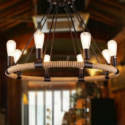 Hanging Light Fixtures Modern Style Hemp Rope Pendant Light Fixtures for Living Room