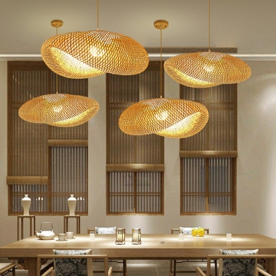 Pendant Light Kit Round Shade Modern Style Bamboo Ceiling Pendant Light for Living Room