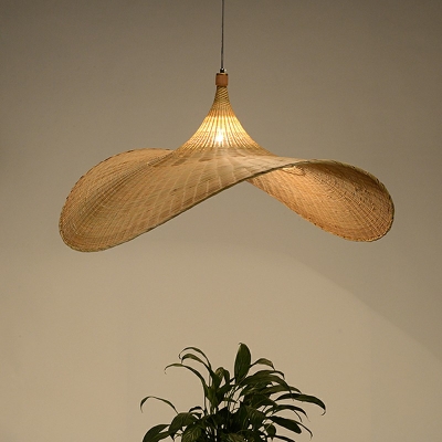 Pendant Lighting Hat Shade Modern Style Bamboo Pendant Light Fixtures for Living Room