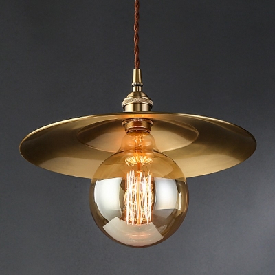 1 Light Brass Hanging Pendnant Lamp Industrial Vintage Down Mini Pendant for Living Room