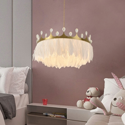 1-Light Chandelier Lighting Contemporary Style Feather Shape Metal Warm Light Hanging Lamp