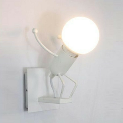 1-Light Sconce Light Fixtures Kids Style Exposed Bulb Shape Metal Wall Mounted Reading Lights