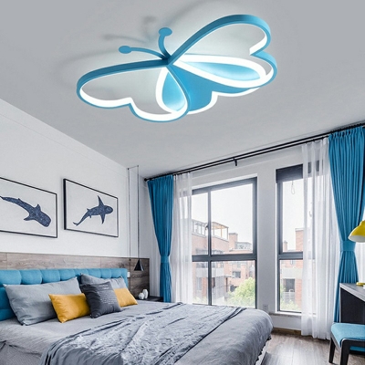 3-Light Flush Pendant Light Kids Style Butterfly Shape Metal Ceiling Mount Chandelier