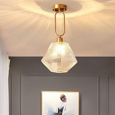 Clear Semi Flush Light Fixtures Diamond Shade Simplicity Style Crystal Semi Flush Mount for Living Room