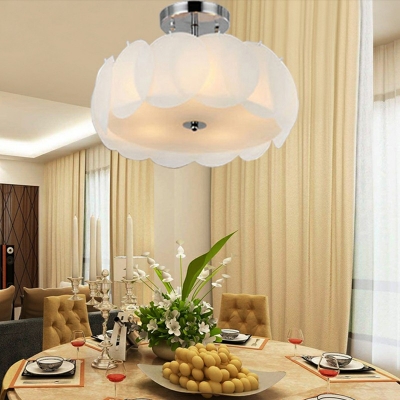 Glass Drum Semi Flush Mount Ceiling Fixture White Close to Ceiling Lamp for Living Room