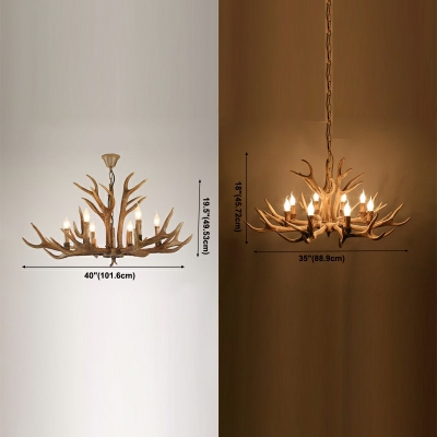 Traditional Style Antler Pendant Light Plastic 6 Lights Chandelier Light in Brown