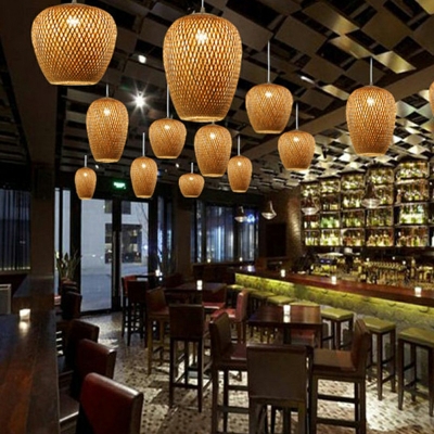 Pendant Light Fixtures Lantern Shade Modern Style Bamboo Ceiling Pendant Light for Living Room