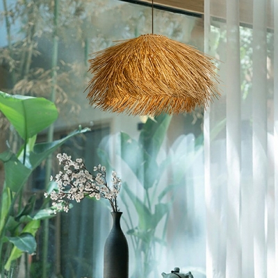 Pendant Light Kit Hat Shade Modern Style Rattan Pendant Light Fixtures for Living Room