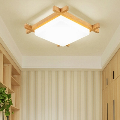 Ultra-Modern Square Wood Flush Mount Ceiling Lamp Flush Mount Fixture for Bedroom